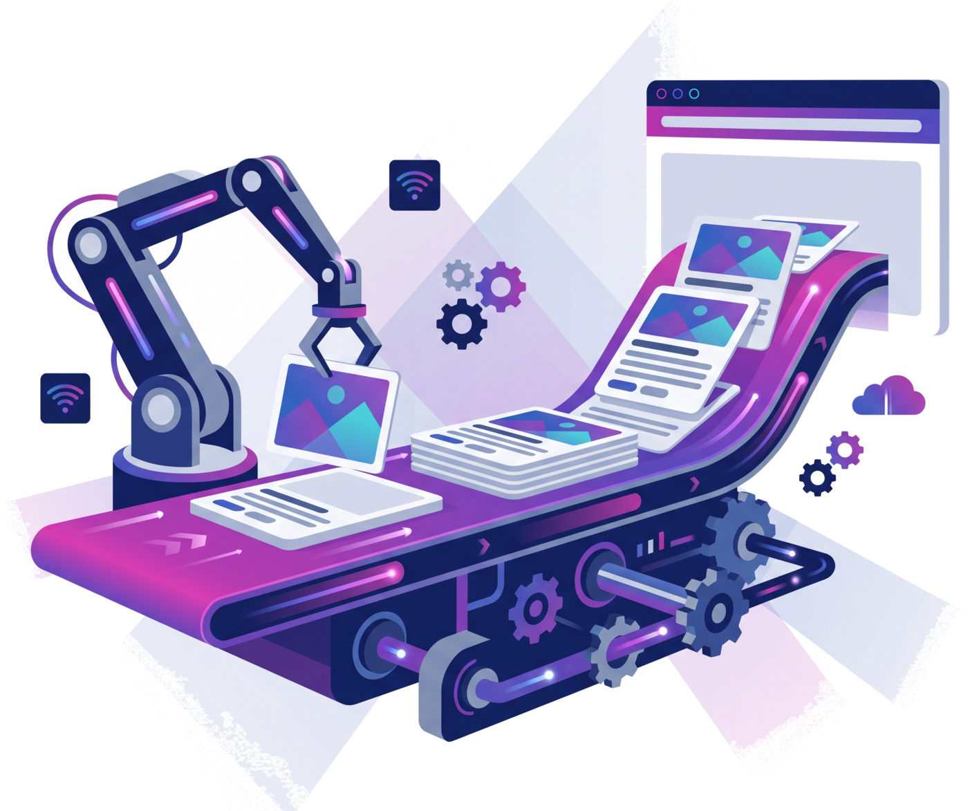 The Content Engine: an automated production line creating illustrated blog posts