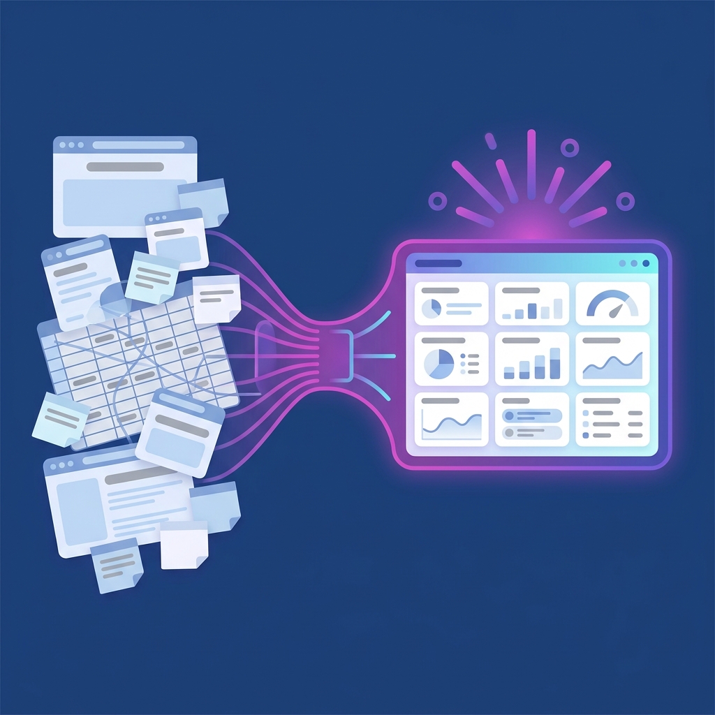 Scattered windows and spreadsheets becoming one organised dashboard