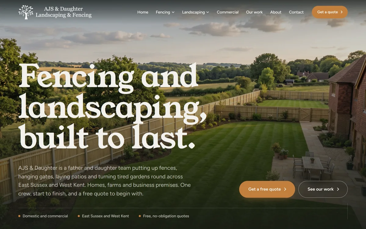 The homepage design we produced for AJS & Daughter Landscaping & Fencing