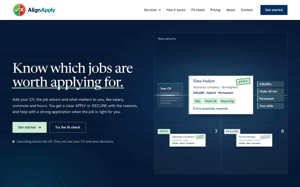 The homepage design we produced for AlignApply
