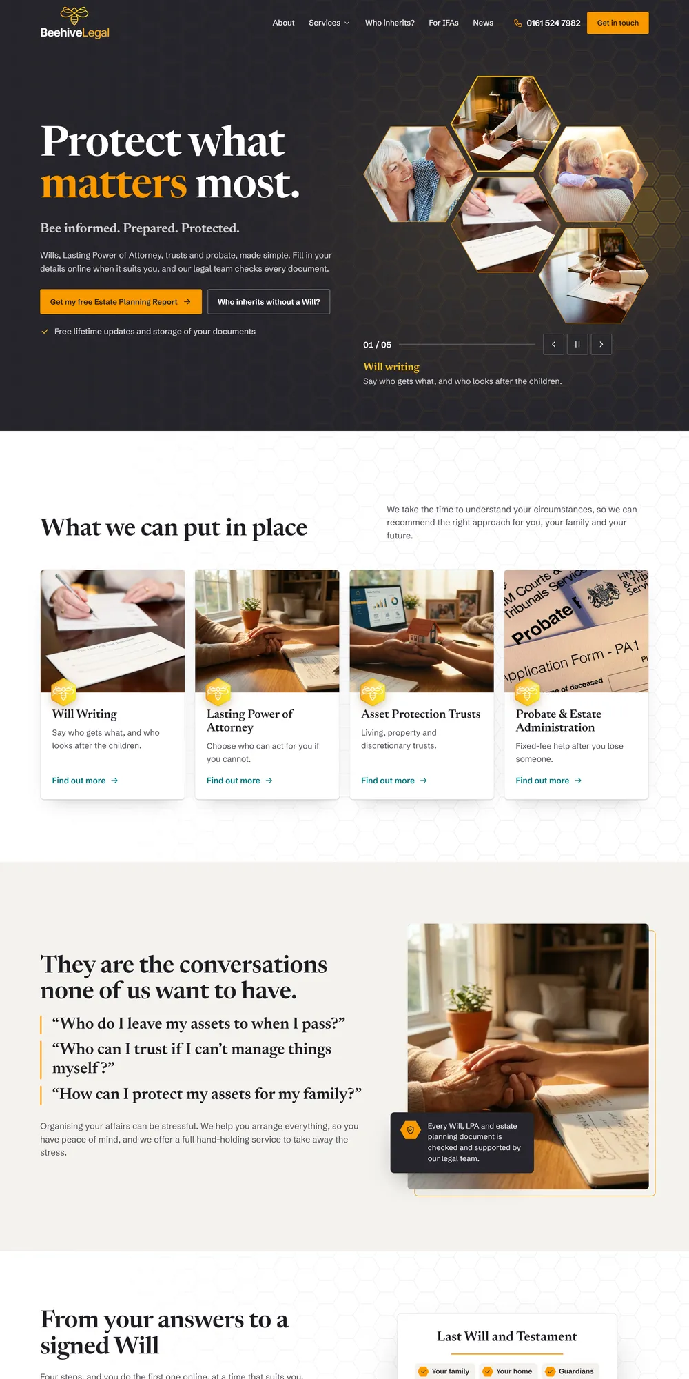 The homepage design we produced for Beehive Legal