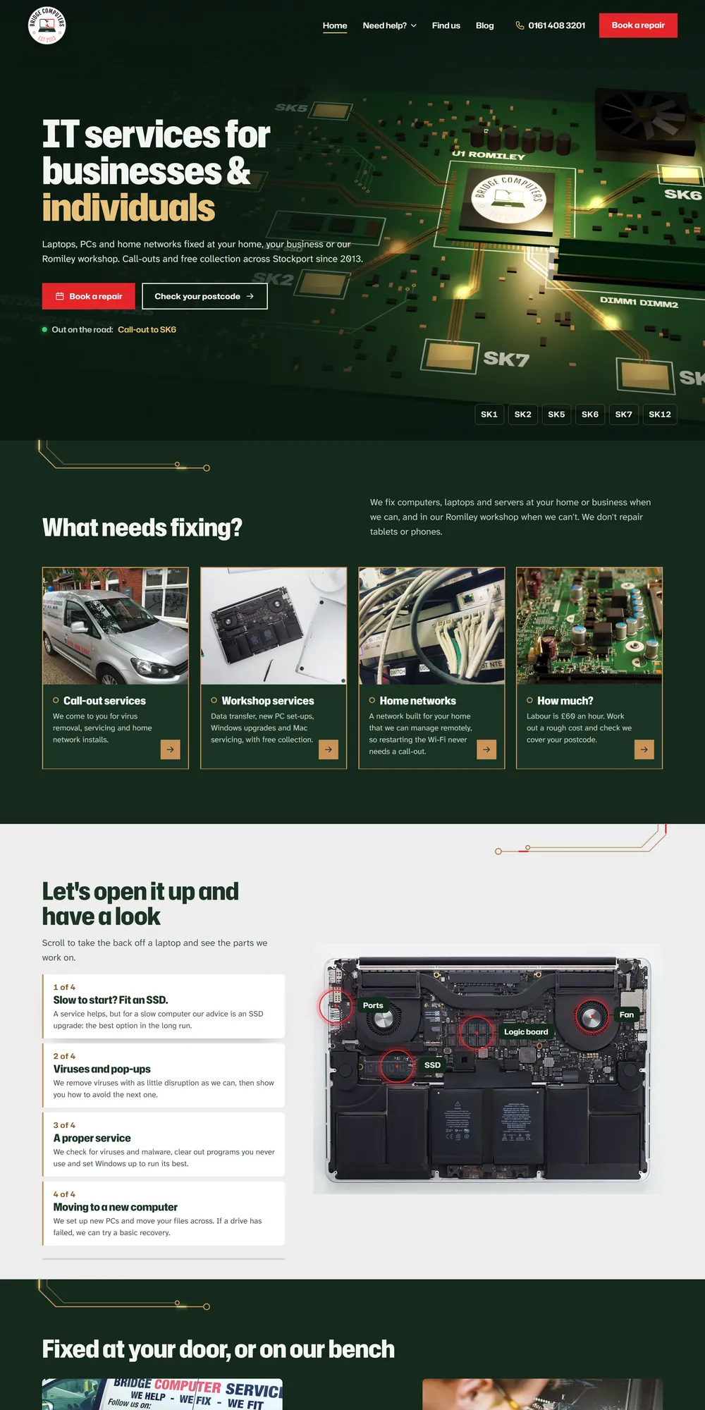 The homepage design we produced for Bridge Computer Services