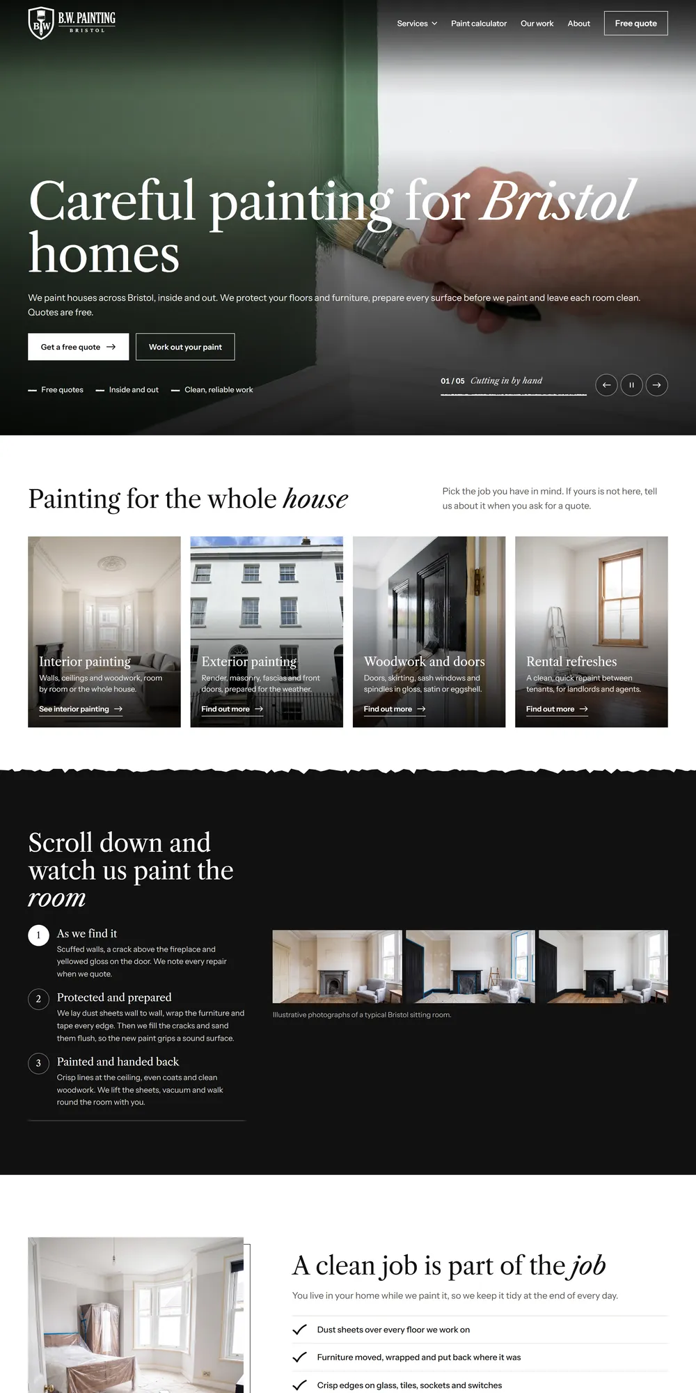 The homepage design we produced for B.W. Painting