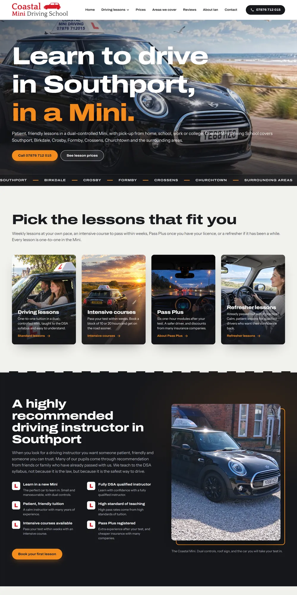 The homepage design we produced for Coastal Mini Driving School
