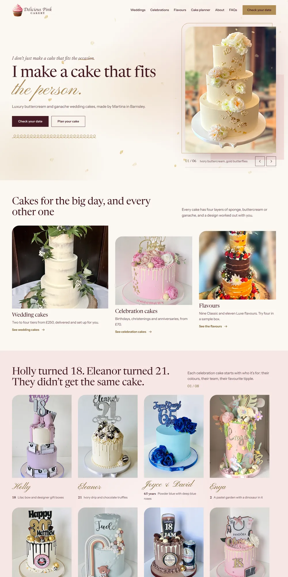 The homepage design we produced for Delicious Pink Cakery