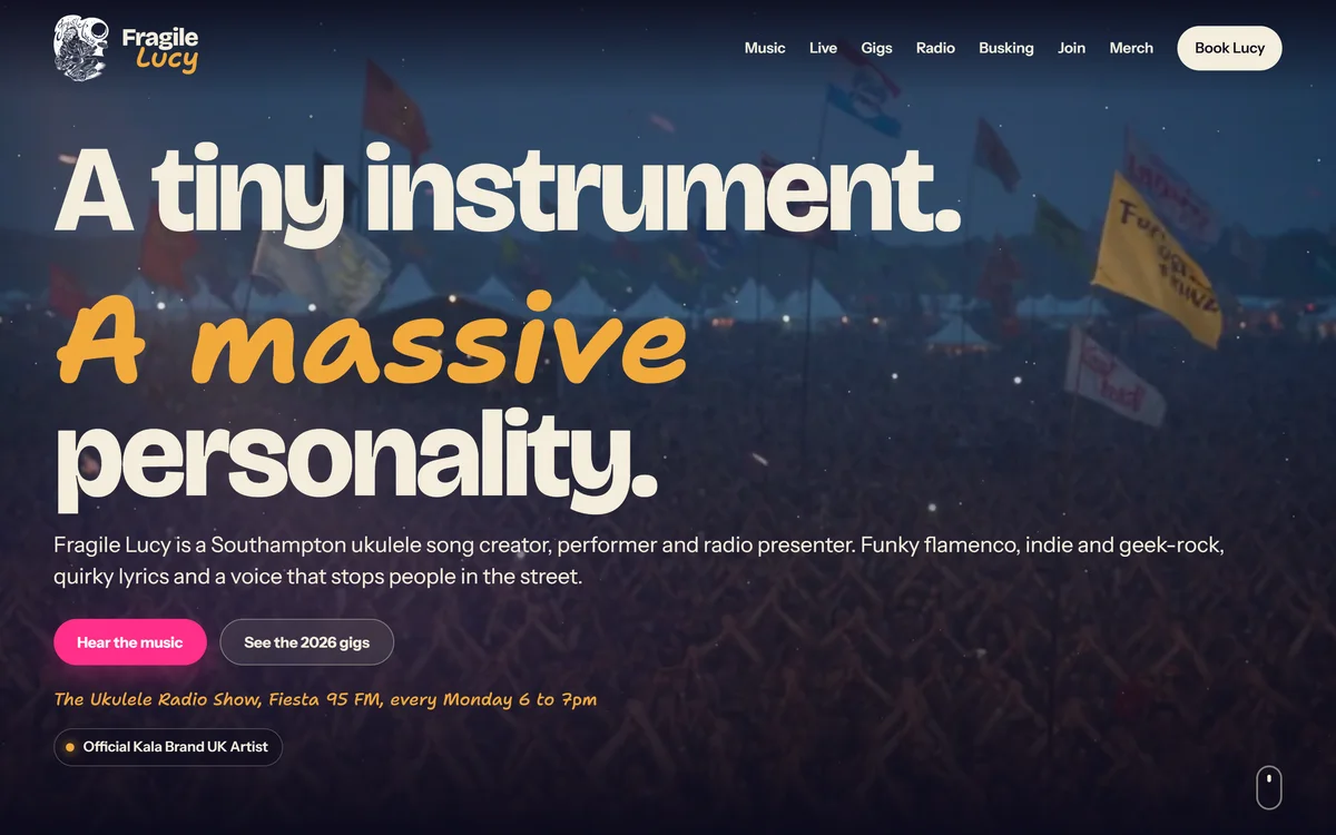The homepage design we produced for Fragile Lucy