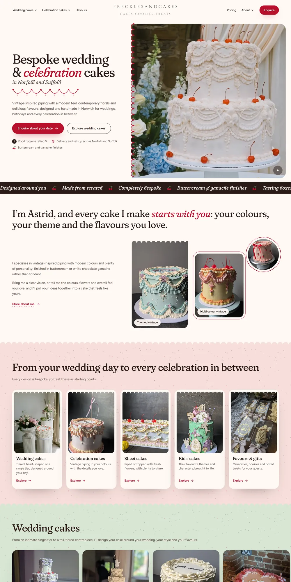 The homepage design we produced for Frecklesandcakes