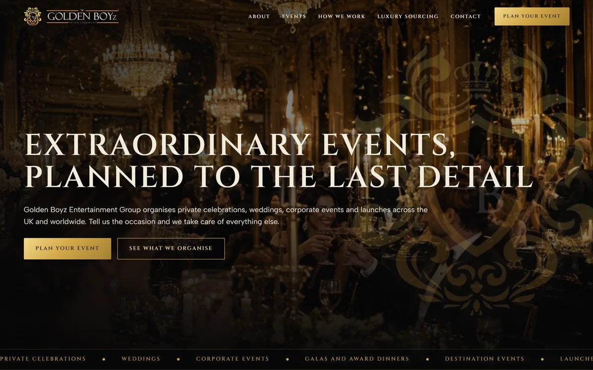 The homepage design we produced for Golden Boyz Entertainment Group