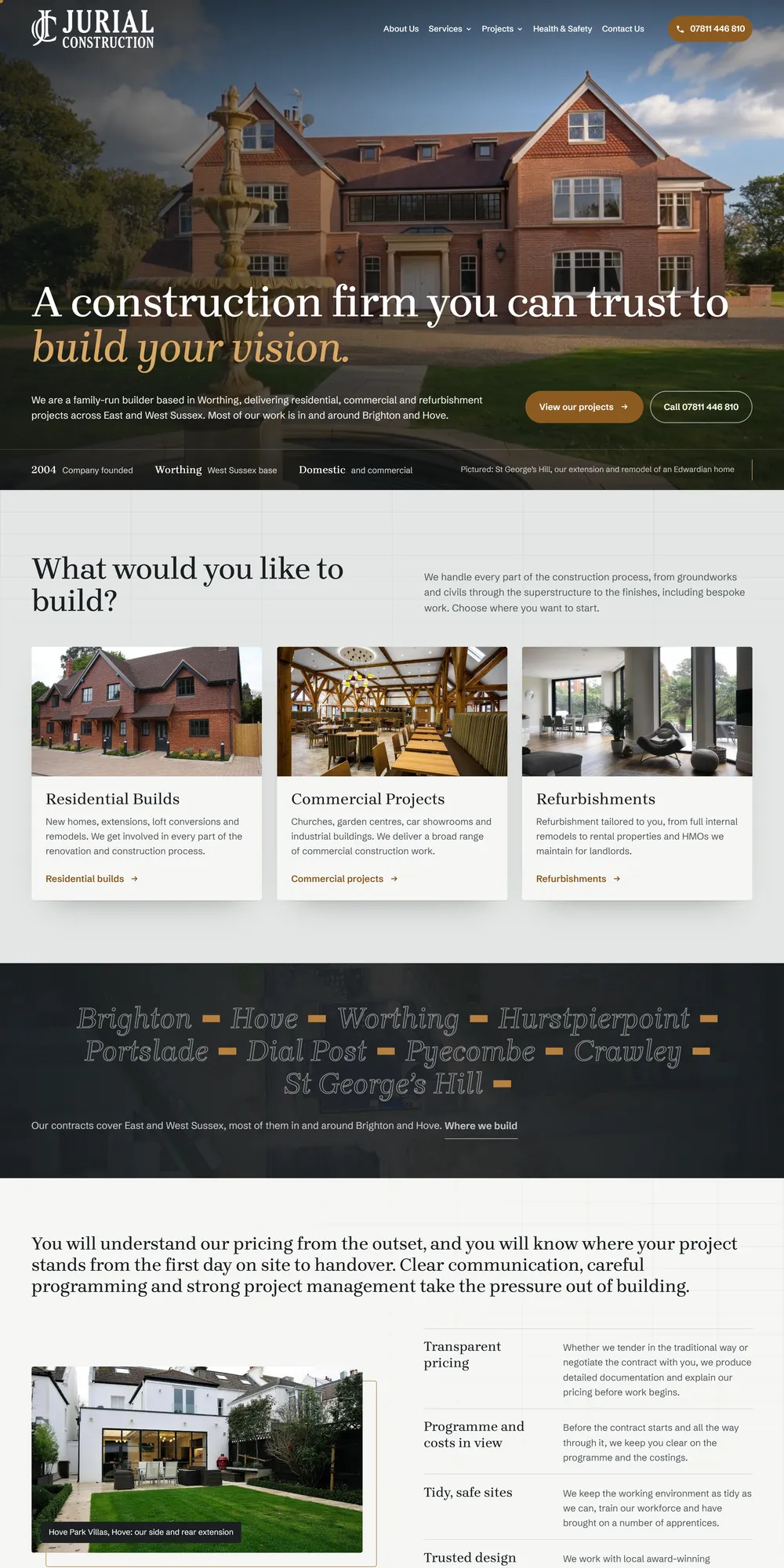 The homepage design we produced for Jurial Construction