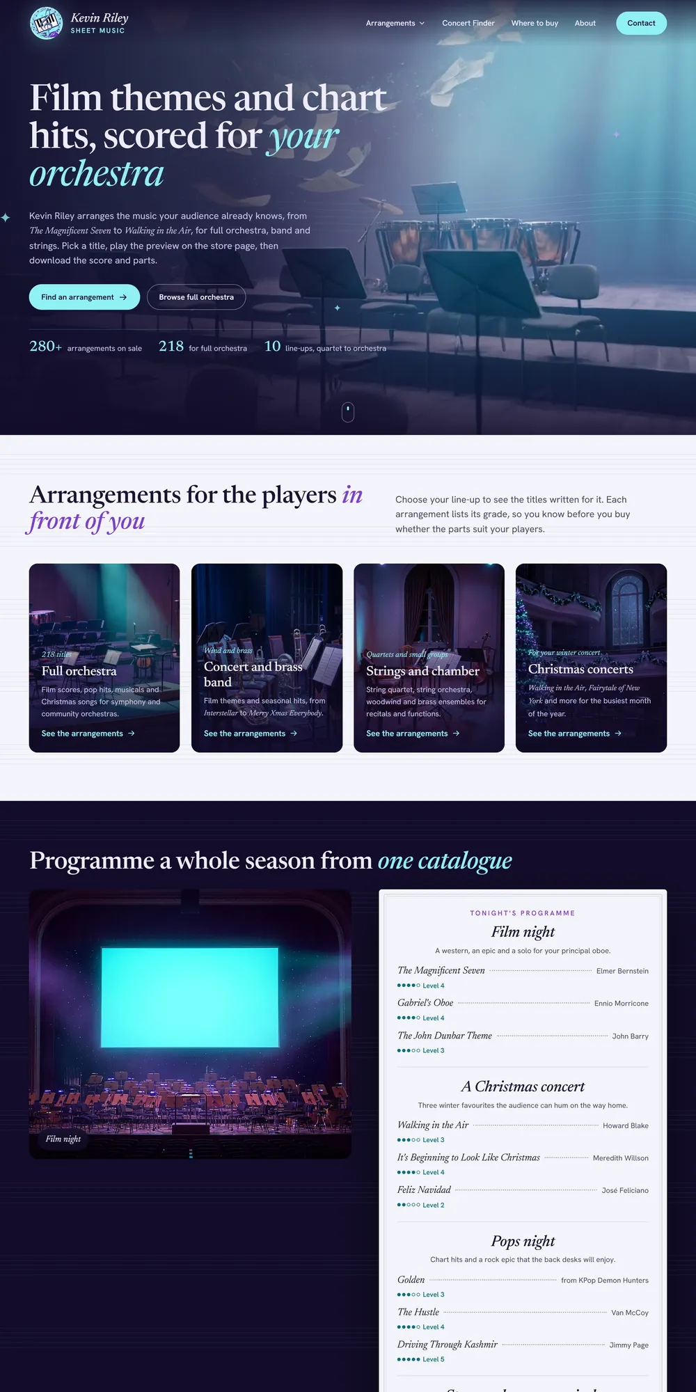 The homepage design we produced for Kevin Riley Sheet Music