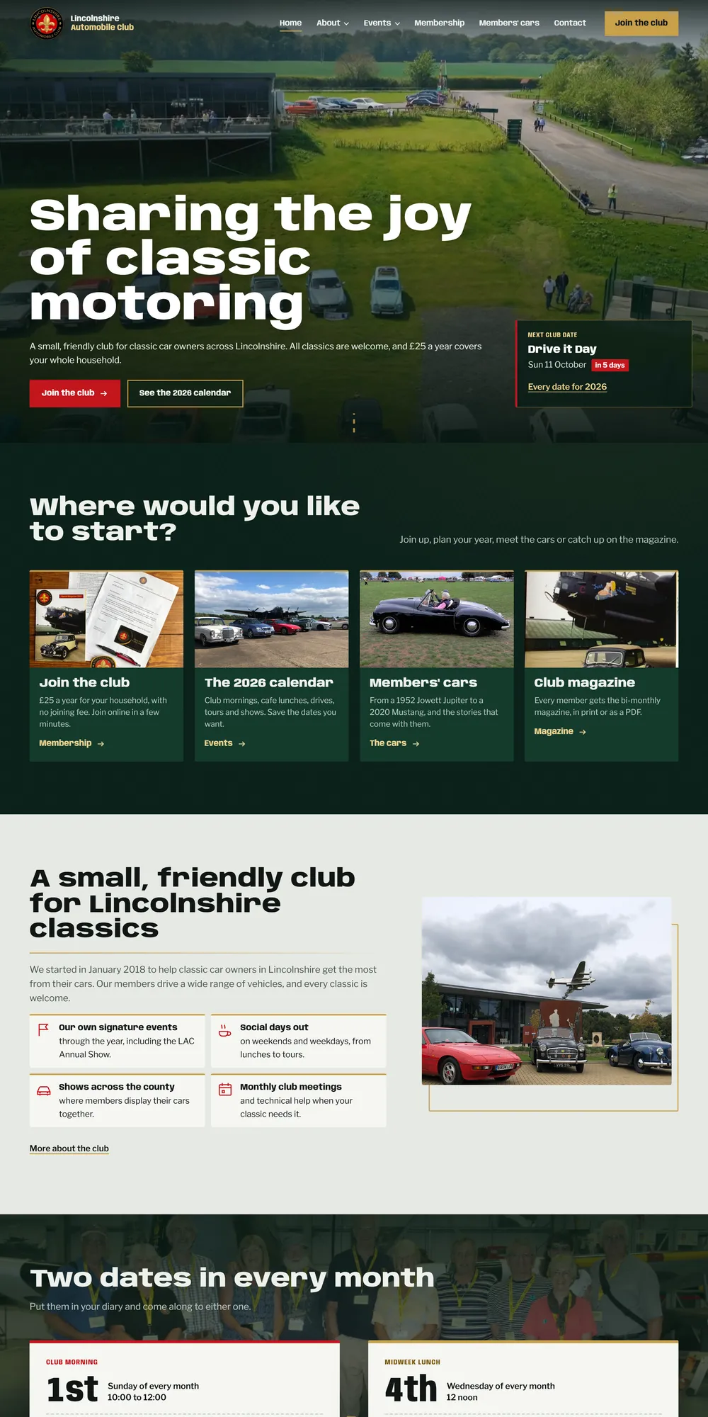 The homepage design we produced for Lincolnshire Automobile Club