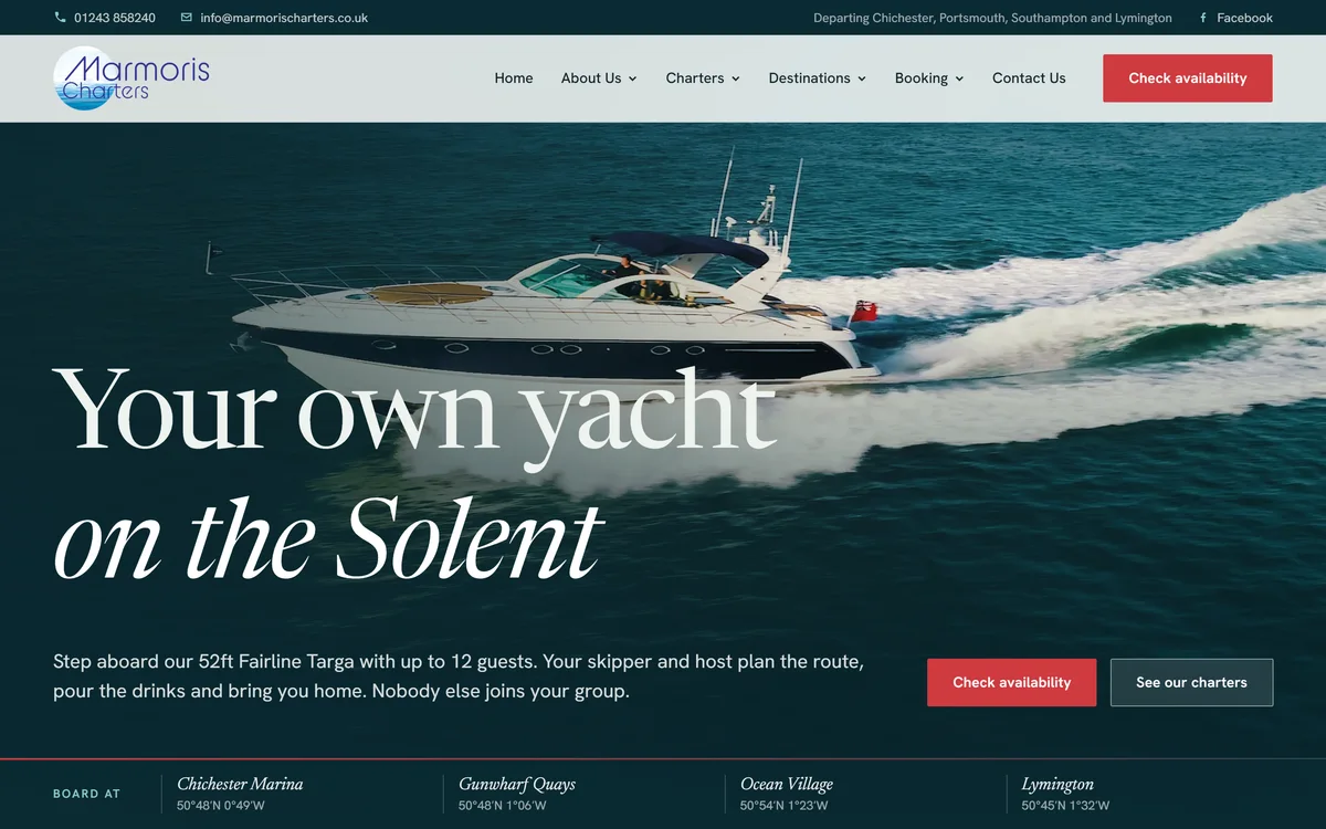 The homepage design we produced for Marmoris Charters