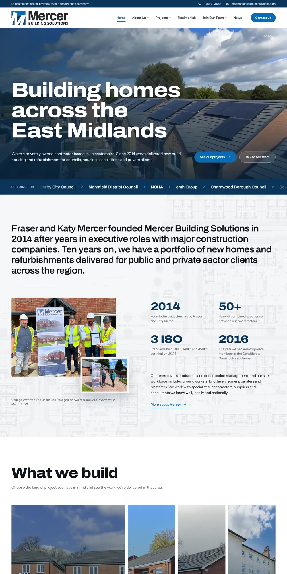 The homepage design we produced for Mercer Building Solutions
