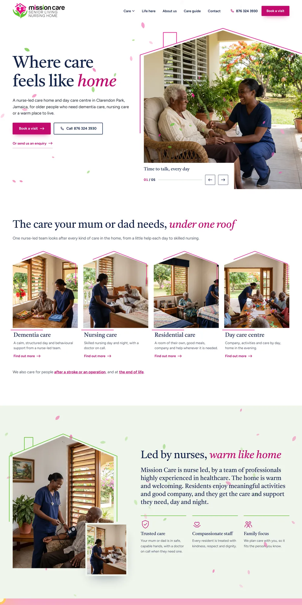The homepage design we produced for Mission Care