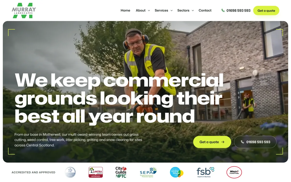 The homepage design we produced for Murray Landscapes