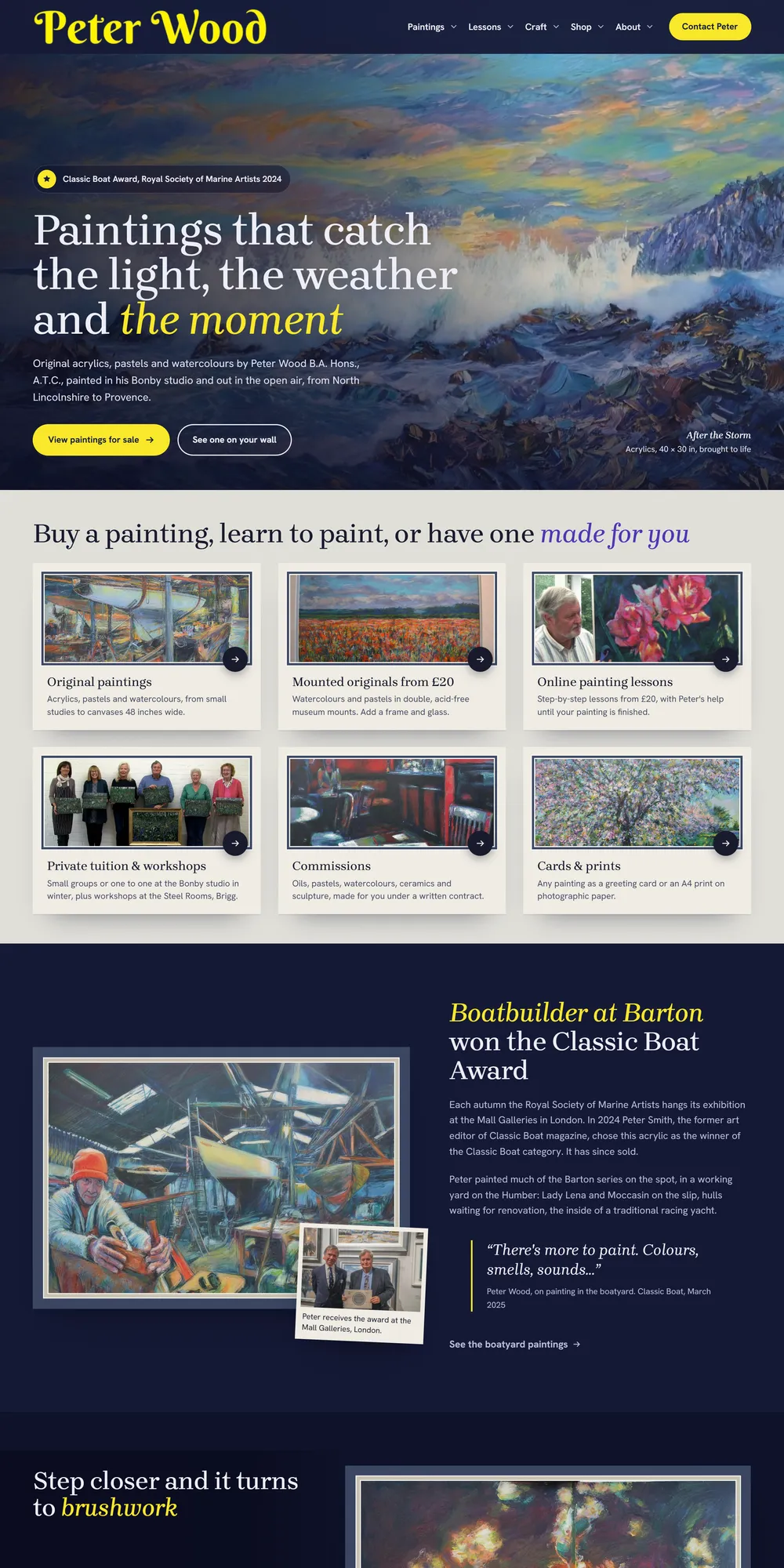 The homepage design we produced for Peter Wood
