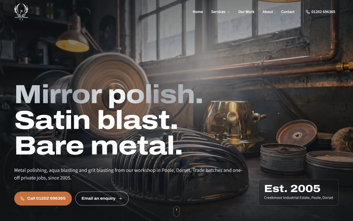 The homepage design we produced free of charge for Phoenix Metal Finishers