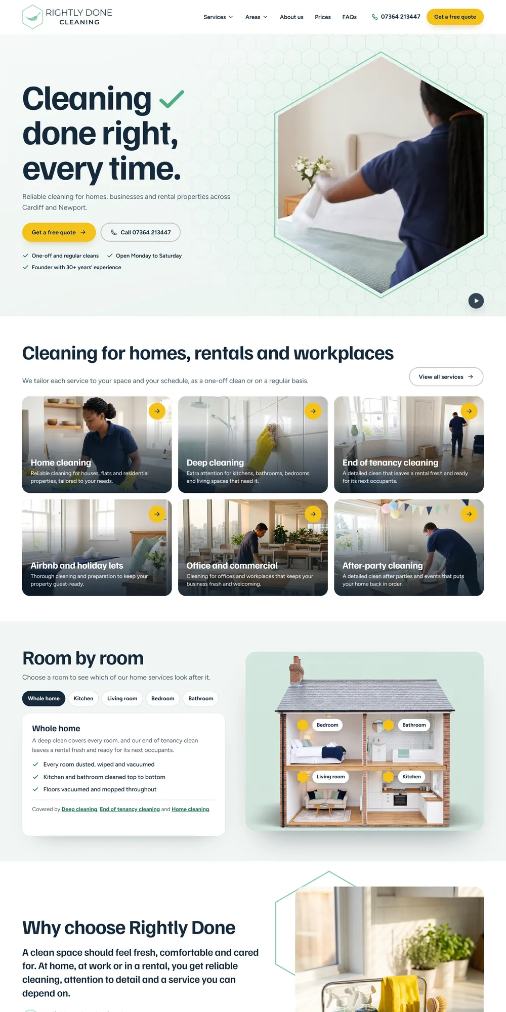 The homepage design we produced for Rightly Done Cleaning