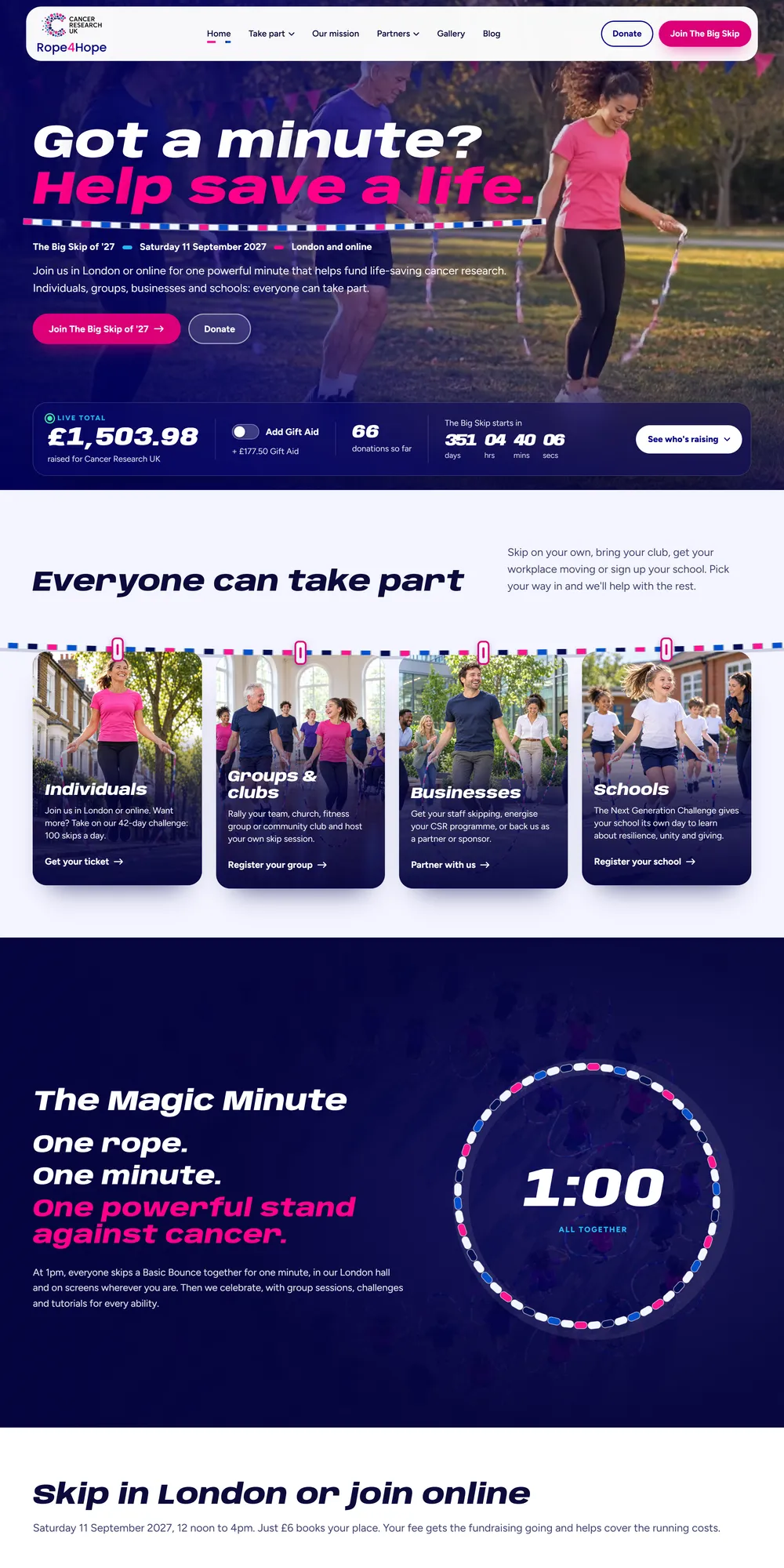 The homepage design we produced for Rope4Hope