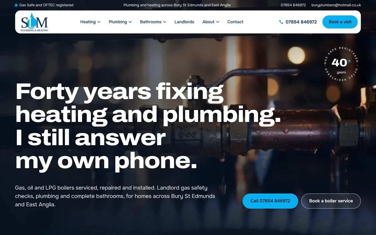 The homepage design we produced for SLM Plumbing & Heating