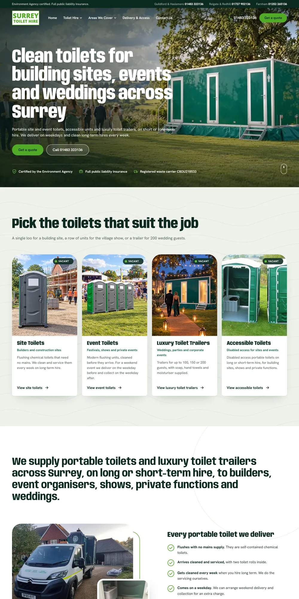 The homepage design we produced for Surrey Toilet Hire