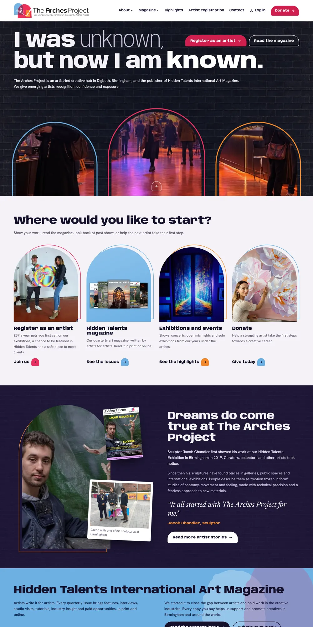 The homepage design we produced for The Arches Project
