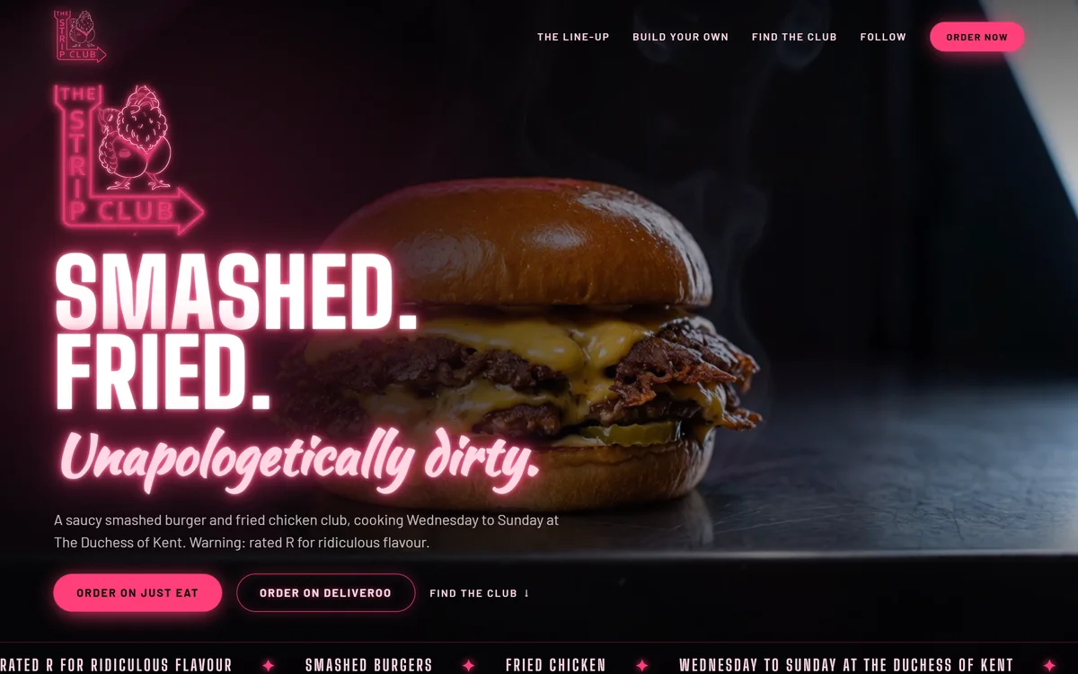 The homepage design we produced for The Strip Club