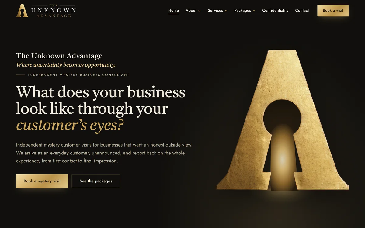 The homepage design we produced for The Unknown Advantage