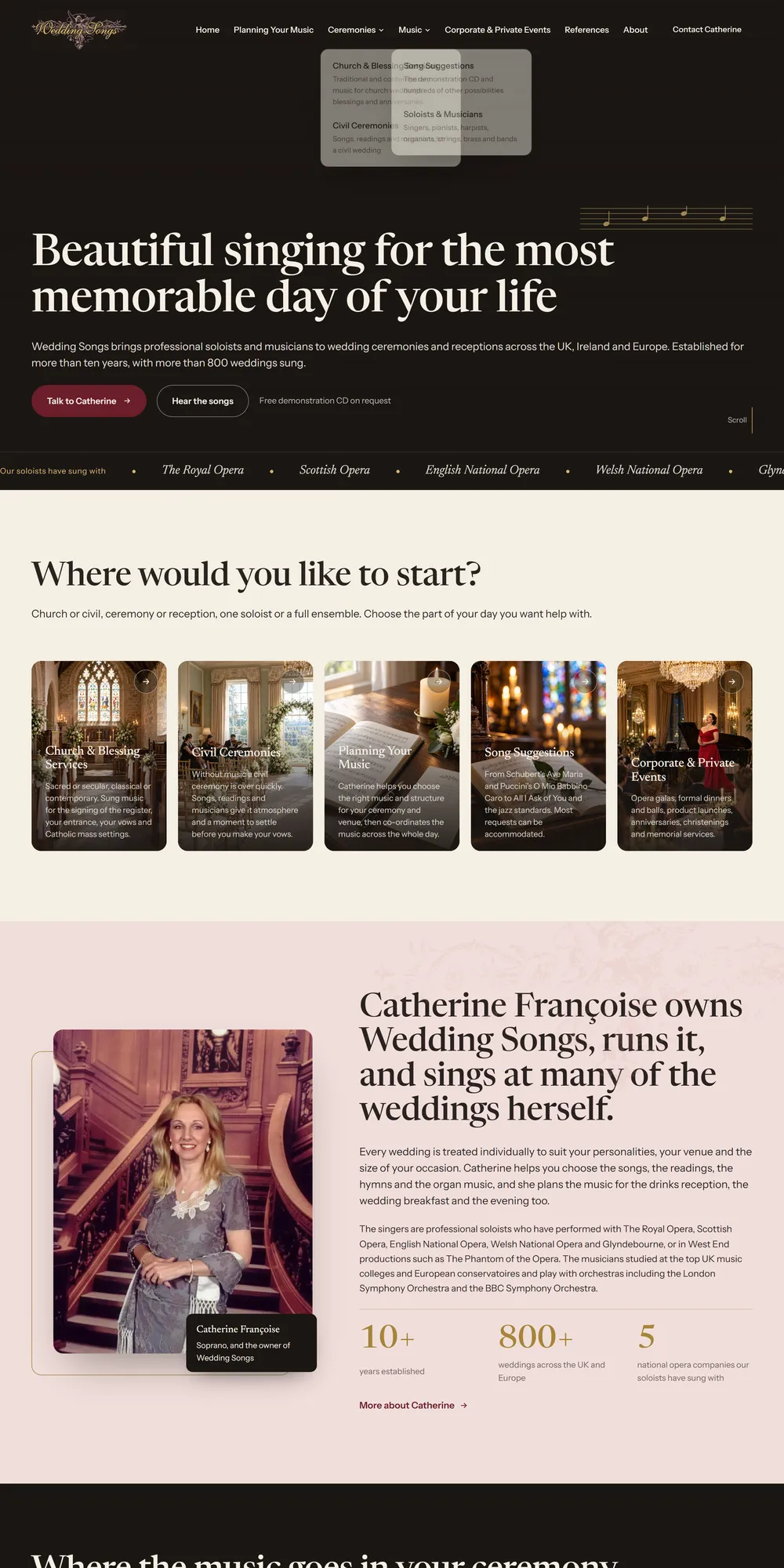 The homepage design we produced for Wedding Songs