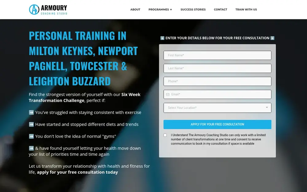 Armoury Coaching Studio website