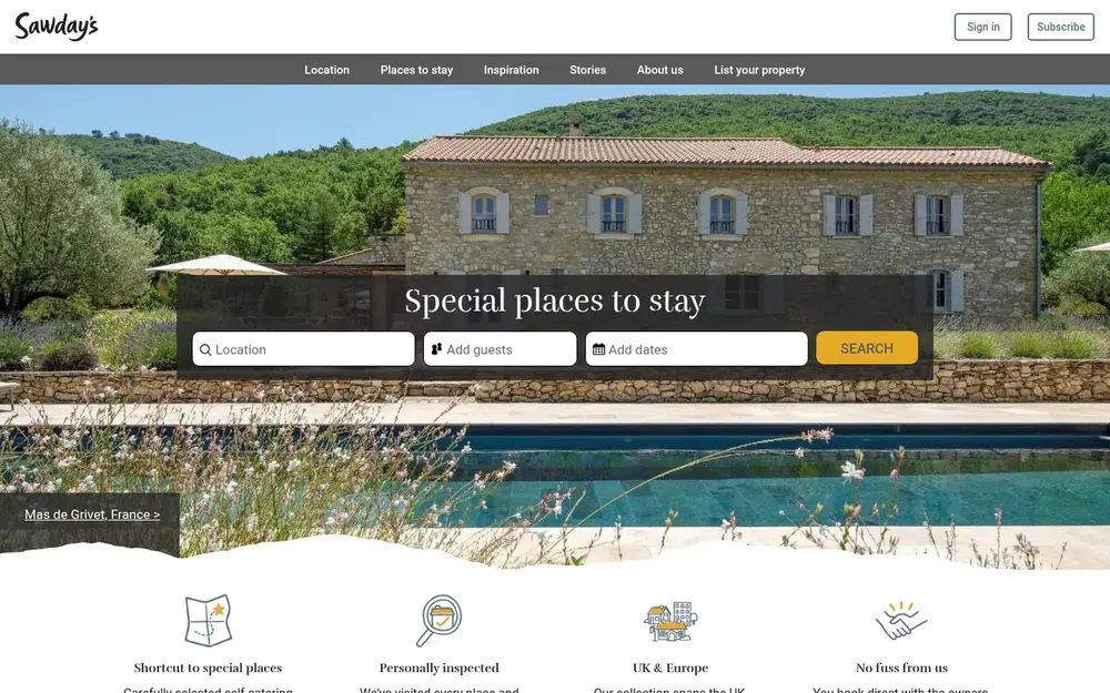Sawday's website