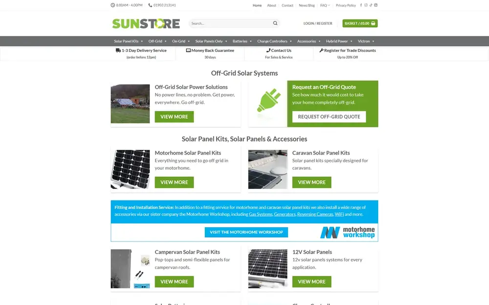 Sunstore Solar website