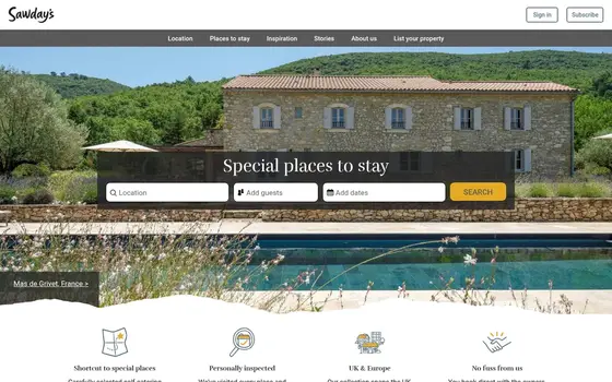 Sawday's website
