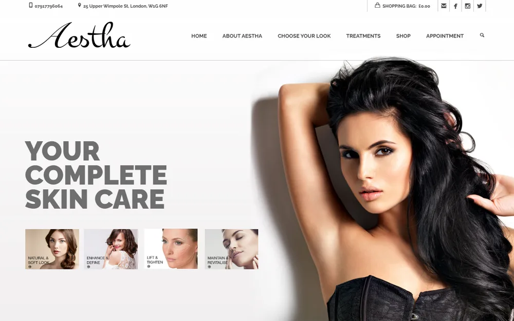 Aestha Clinic homepage as it was before we redesigned it
