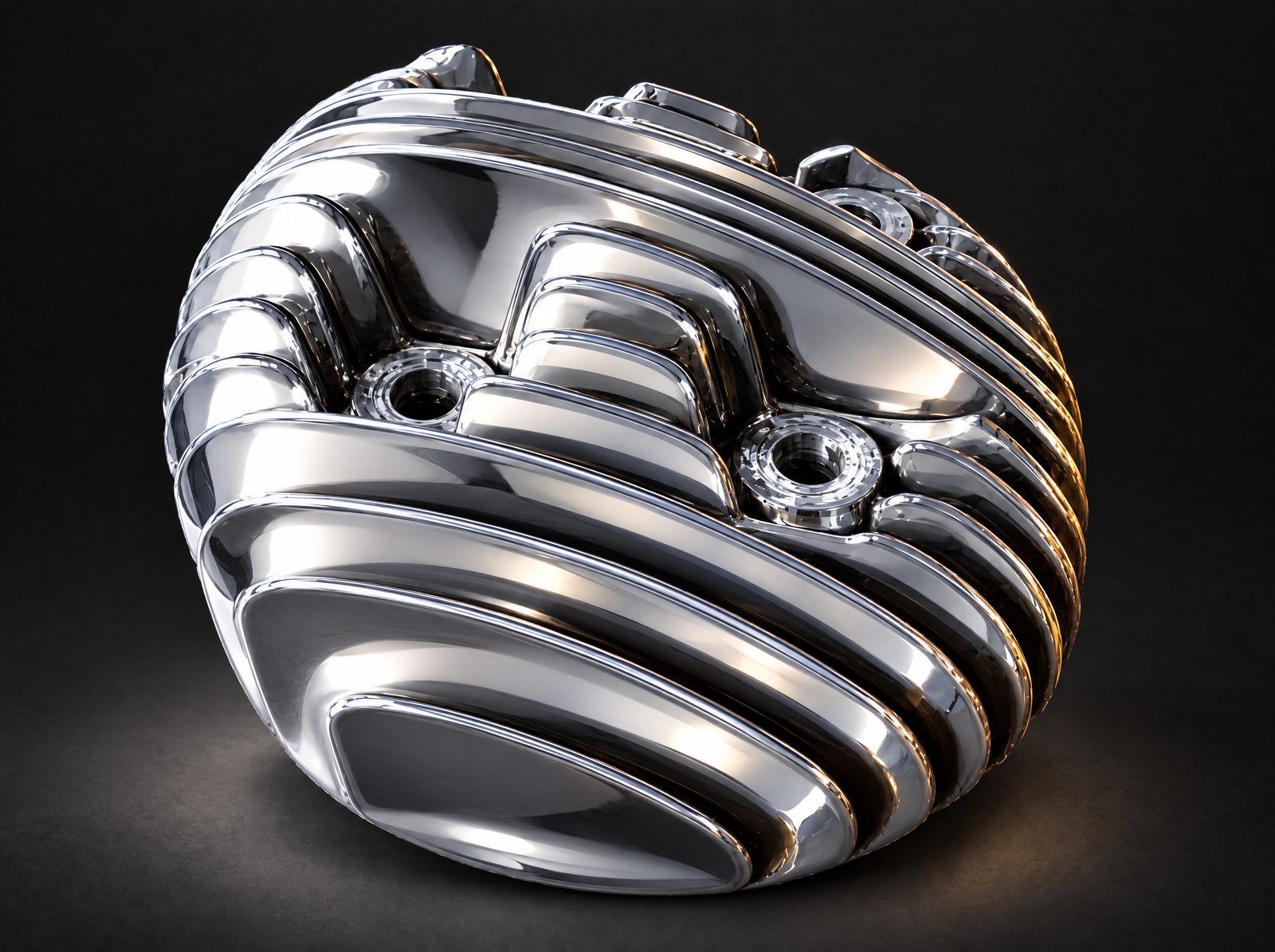 The same cylinder head polished to a mirror finish