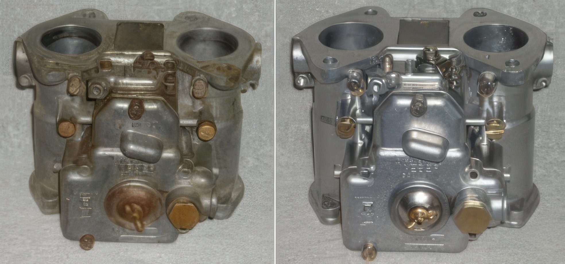 A pair of carburettors after aqua blasting